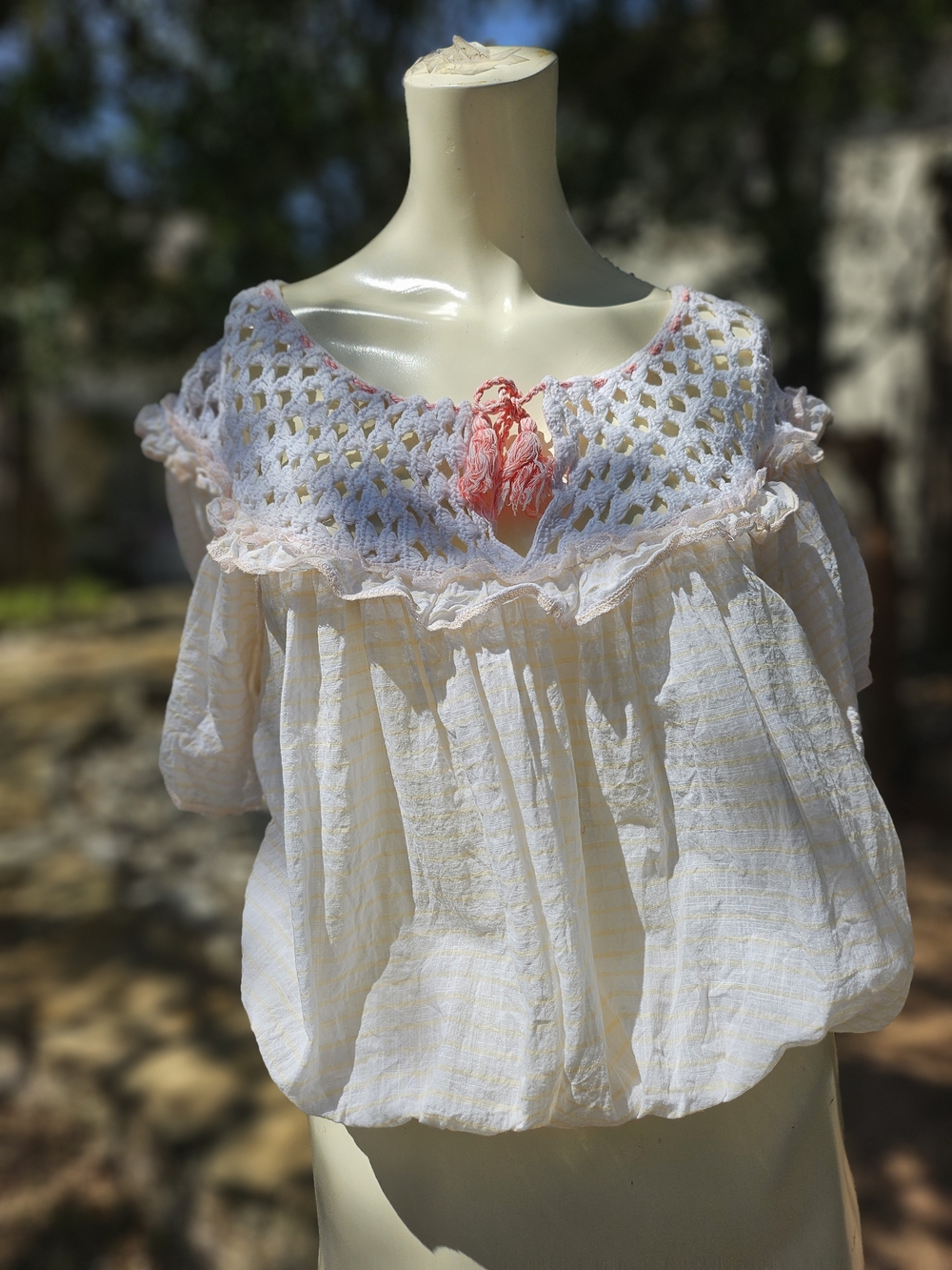 Free People Allora Crochet Cotton Short Sleeves Blouse Peach Size Medium